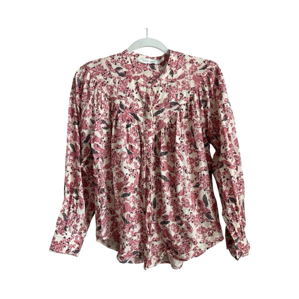 Bishop + Young Nikki Blouse Pink Floral Metallic Top Boho Cottagecore Sz Small